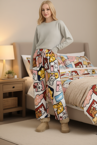 Pantalones de pijama de forro polar para mujer, con estampado de dibujos animados, largos, con cordón, cálidos y suaves para invierno, talla única - Product Image 2