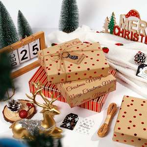 Wholesale 80g <b>Christmas</b> Brown Hot Stamping Coated Silicone Kraft <b>Paper</b> 43*300cm Gift Luxury Custom Packaging <b>Wrapping</b> <b>Paper</b> <b>Roll</b> - Product Image 4
