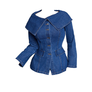 Chemise en jean décontractée pour femme, coupe ample, col oversize, manches longues, style automne, délavée - Product Image 1