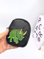 Petite pochette mignonne pour enfants avec broderie de Triceratops, en tissu Oxford, porte-écouteurs, porte-clés, mini sac de rangement avec crochet rapide