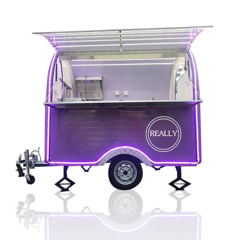 Rimorchio del carrello di vendita di cibo di strada con luce a LED approvato CE Mobile Vintage Food Truck Van support personalizzazione