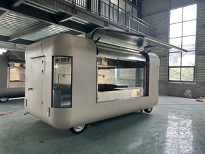 Chariot de restauration mobile beige en acier inoxydable, artisanat métallique personnalisé, thème parc d'attractions moderne, pour restauration rapide et street food commercial - Product Image 1