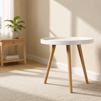 Meubles de café, petite table d'appoint avec pieds en bois, table basse ronde en plastique blanche pour le salon