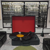 Tourne-disque vinyle portable en plastique de haute qualité, style rétro vintage, avec 3 vitesses et haut-parleurs, tourne-disque noir