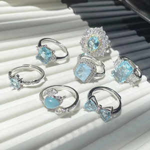 Bagues pour femmes bijoux de mode cuivre plaqué <span class=keywords><strong>or</strong></span> <span class=keywords><strong>18</strong></span> <span class=keywords><strong>carats</strong></span> bague saphir bleu réglable bleu - Product Image 1