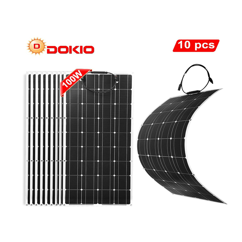 DOKIO <strong>100w</strong> 1000w Watts Golden Supplier All Black Balcony Marine <strong>Flexible</strong> <strong>Solar</strong> <strong>Panels</strong> for Home Boat Vehicle RV Reasonable Price