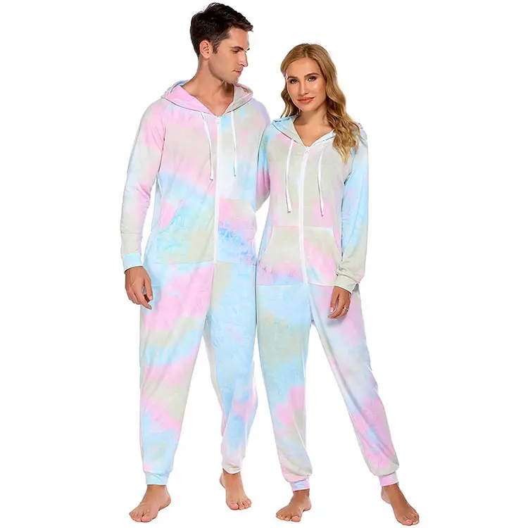 Ropa de dormir cálida de Navidad Onesie Fleece Tie Dye Ropa de dormir térmica cómoda para hombres y mujeres