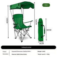 Chaise pliante portable pour le camping, la pêche et la plage, avec auvent pare-soleil en maille respirante et accoudoirs élargis