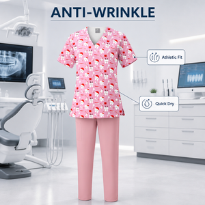 Uniformes Médicos Resistentes con Estampado, Cuello en V, Manga Corta, Ropa de Trabajo para Clínica Dental, Conjuntos de Uniformes que Absorben la Humedad - Product Image 2