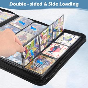 High Quality PU <b>Leather</b> 12 Pockets 9 Card <b>Binder</b> Secure Zipper Custom Black for Trading Card Storage Album - Product Image 5