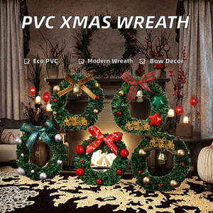 LANJO Christmas <b>Wreath</b> Round Pine Garland Artificial Holiday Door Decoration Red Gold Bow Merry Christmas - Product Image 2
