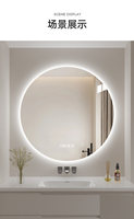 Cermin Kamar Mandi Bulat Kaca Modern Ultra-Putih dengan Lampu LED Pintar, Peredupan Tanpa Tingkat, Kontrol Sentuh Bluetooth, Tebal 5mm