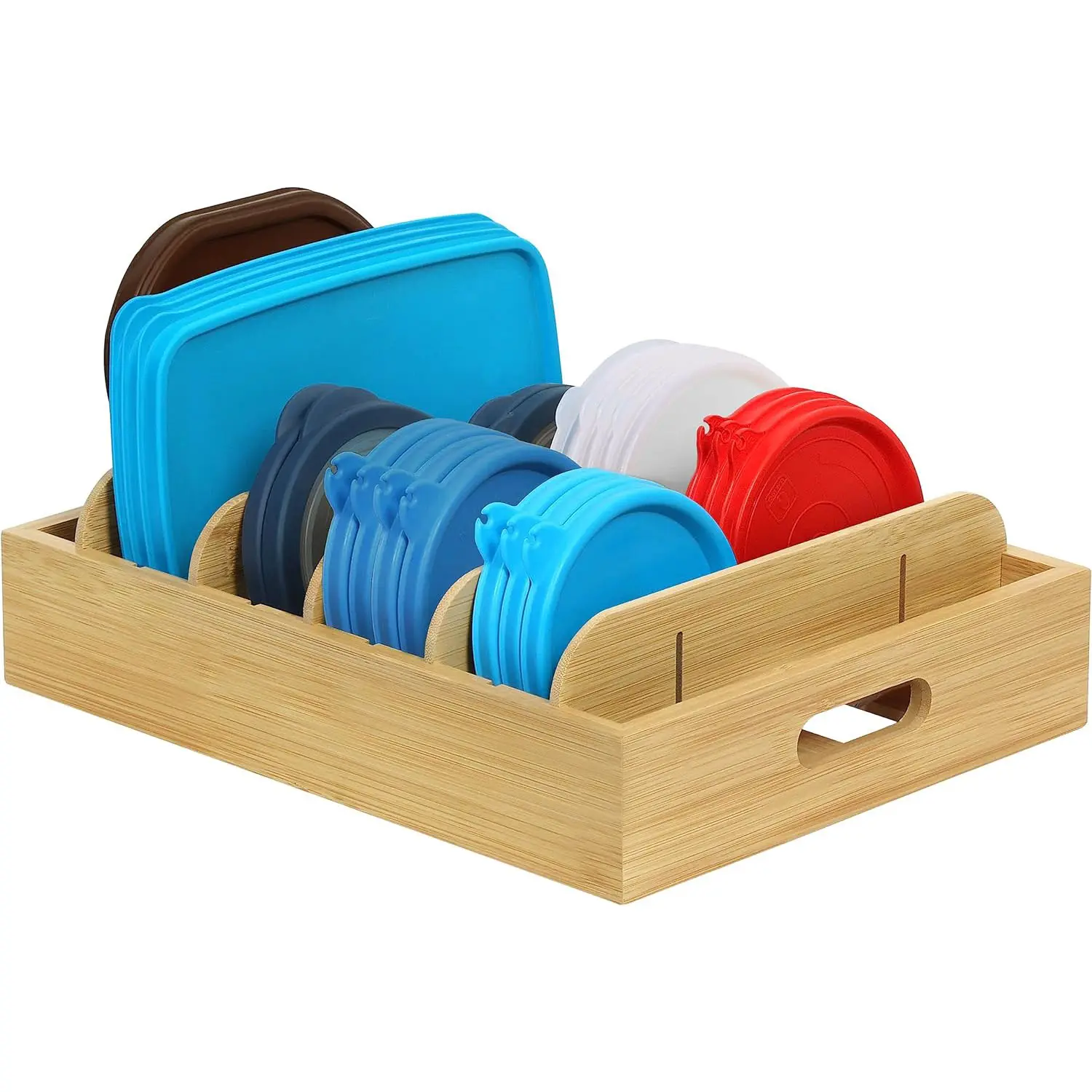 Bamboo Pot Lid Storage Lid Organiser Kitchen Pot Lid Holder Drawer with Adjustable Dividers Pan Organizer Drawer