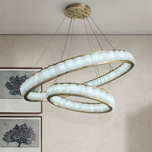 Natürlicher Schneeflocken-Marmor Hängender Kreativer Vollkupfer-Kronleuchter Villa-Rollermarmor-Ring Pendelleuchte mit Mittelverstellbarer Höhe - Product Image 1