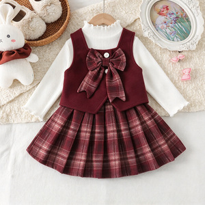 Set di Abbigliamento per Bambine in Stile Europeo e Americano: Canotta e Gonna a Quadri in Cotone Bianco - Product Image 5