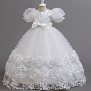 Robe de princesse élégante pour filles pour les fêtes d'été, jolies manches bouffantes avec jupe florale en tissu taffetas, ODM, groupe d'âge enfants - Product Image 1