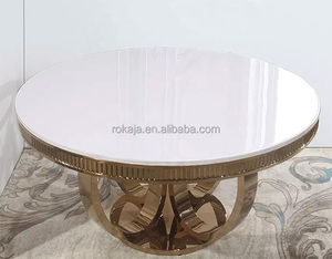 Mesa de comedor redonda y romántica para banquete, conjunto de mesa de boda con tapa de mármol y MDF de vidrio dorado, de acero inoxidable para eventos de Hotel y bodas - Product Image 3