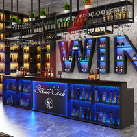 Comptoir de bar en métal, fer, bois, avec éclairage LED, pour hôtel, restaurant, boîte de nuit, pub, salon, vin, caissier, station de barman, réception