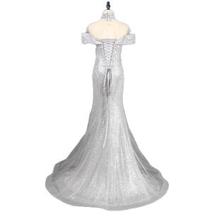 Venta al por mayor señora estilo lujoso brillante rebordear vestido de noche de diamantes de imitación elegante mujeres gris largo vestidos de fiesta de graduación - Product Image 4
