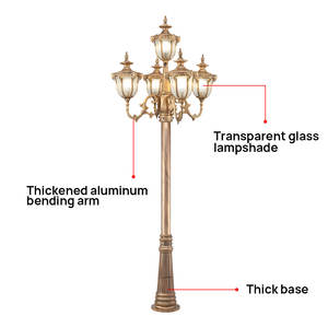 عمود إنارة للحدائق بتصميم أوروبي عتيق من المُصنّع مباشرة، مصباح LED يعمل بالتيار المتردد ومقاوم للمياه بمعيار IP65، جسم زجاجي من الألومنيوم، عمود إضاءة كلاسيكي للشوارع - Product Image 3