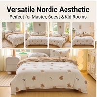 Nouvel ensemble de literie gaufrée imprimé ours mignon style nordique 2026, housse de couette en coton 100% nid d'abeille, 4 pièces, taille King, chaud, 200 fils/cm², doux pour la maison