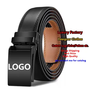 Custom Logo Adjustable Belt Fashion Luxury Business Men Alloy Automatic Buckle Belt Black Genuine Leather Belts