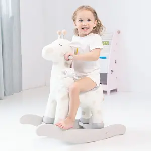 Christmas Gift Wooden Rocking Horse Rid On Toys Children's Household Multifunctional Indoor Canvas Giraffe Rocking Horse