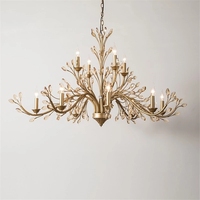 Lustre américain en fer forgé E14 bougie en cristal lampe loft industriel lustre vintage en forme d'arbre doré