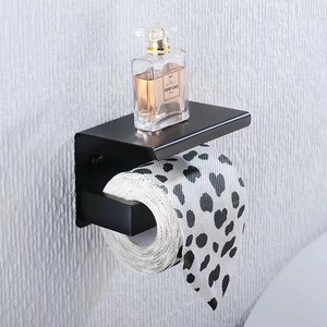 Ensemble de porte-serviettes mural moderne en acier inoxydable noir avec étagère de rangement à niveaux et rangement d'angle pour salle de bain - Product Image 4