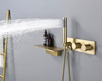 Système de douche thermostatique en or brossé de luxe - Mélangeur encastré en laiton à 3 voies avec pomme de douche pluie de 10 pouces, massage et jet doux