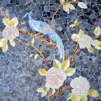 Mosaïque moderne en verre teinté, motif floral et oiseaux, pour décoration murale d'hôtel, salon ou fond de mur.