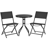 Ensemble de bistrot en métal noir, 3 pièces, avec table pliable et chaises pliantes, vente en gros
