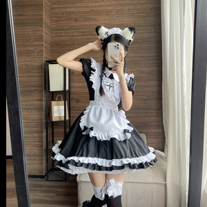 Japanese Style Maid Dress Women Short Sleeve Cosplay Costume Anime Role Play Outfit Black White Polyester Fall 2022 - Product Image 1