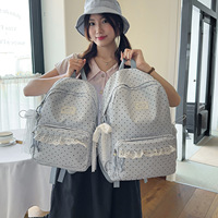 Sac à dos en dentelle à pois mignon pour la vente en gros, sac d'école Kawaii pour filles avec pendentif nœud, sac à dos étudiant hydrofuge