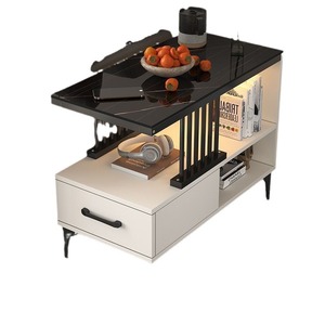 Coffee <b>Table</b> With Storage Tempered <b>Glass</b> Top Single Drawer Modern Living Room <b>Side</b> Cabinet Minimalist Design - Product Image 3