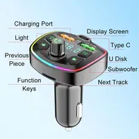 PD 20W Tipo-C Cargador de coche USB dual Carga rápida Luz colorida Música Coche Reproductor de MP3 Audio Transmisor FM Cargador de coche de carga rápida
