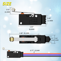 Micro-interrupteur de fin de course étanche levier de charnière longue droite 10A 125 250V Micro-interrupteur 3 broches pour appareil Arduino et électronique
