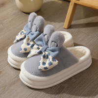 Pantoufles d'Hiver en Gros pour Femmes, à Bout Fermé, Mignonnes à Motifs Dessin Animés, Tendance Mode, Hauteur Augmentée, avec Nœud Doux, Direct Usine
