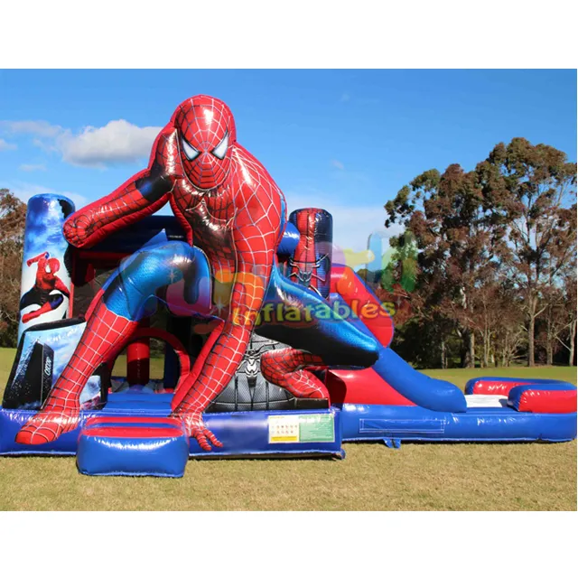 Outdoor commercial kid obstacle toboggan gonflable combo bouncer water slide jumper spiderman inflatable castle bounce house