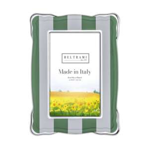 Beltrami Photo <b>Frame</b> 4x6 Silver Plated Made In Italy Green <b>White</b> Stripes - Product Image 1