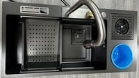 Évier de Cuisine en Acier Inoxydable Fait Main, Design Moderne, Bac Simple Multifonction, avec Robinet Extensible en Nylon
