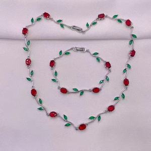 Ensemble de bijoux en zircon plaqué or 18 carats, collier et bracelet, pendentif feuille rose et violette, cadeau pour femmes, ensembles de bijoux - Product Image 4