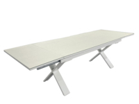 Nouvelle table de salle à manger de jardin moderne HOPING, couleur personnalisée, aluminium rectangulaire, table extensible, verre sablé, poudre