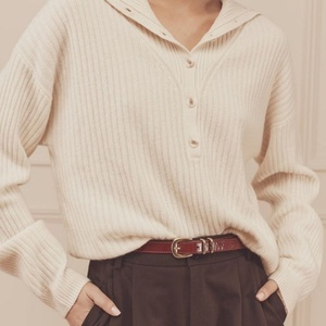 Nueva Llegada, Top de Punto de Alta Calidad para Otoño, Estilo Vintage con Cuello en V, Manga Larga, Algodón, Estilo Old Money - Product Image 3