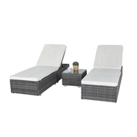 Set Meja dan Kursi Patio Modern Joyeleisure Hitam 3 Buah dari Rotan Metal dengan Bantal untuk Balkon/Taman