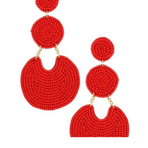Pendientes de Moda Hechos a Mano con Cuentas para Mujer, Estilo Moderno, Patrón Geométrico, para Fiestas Nocturnas, Hermosos, Color Rojo Perla, al por Mayor - Product Image 3