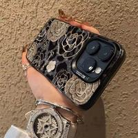 Casing Handphone TPU PC Berlapis Perak dengan Cetakan Bunga Mawar Mewah untuk Iphone 11 12 13 14 15 16 17 18 Pro Max