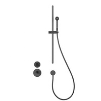 Ensemble de douche thermostatique de qualité hôtelière avec jet de pluie souple Tête suspendue au plafond Robinets thermostatiques dissimulés en cuivre brossé