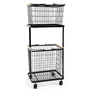 En gros Salle De Bain 2 niveaux Blanc <span class=keywords><strong>Chariot</strong></span> de Blanchisserie En Métal avec Paniers Amovibles - Product Image 6