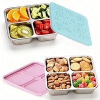 Boîte à lunch en acier inoxydable 304, boîte bento à 4 compartiments, couvercle en silicone, anti-fuite